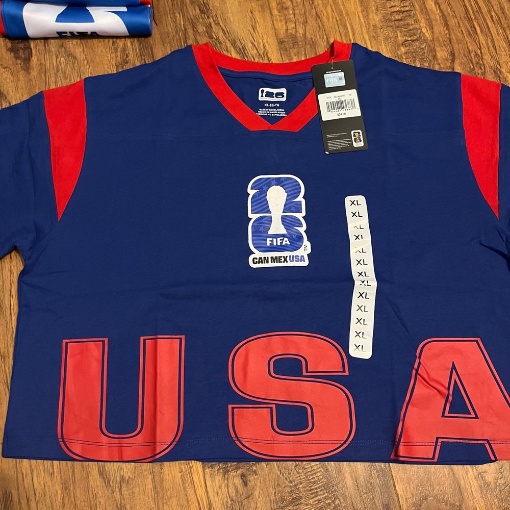 New FIFA 26 World Cup Soccer Women's Crop Top T-Shirt Blue USA XL